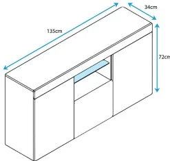 Buffet bas contemporain - Mélamine sonoma mat - LED - 3 portes 1 tiroir - 135x70x34 cm