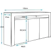 Buffet bas contemporain - Noir brillant - Mélamine - 3 portes - LED - 155x91,5x37 cm