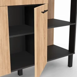 Buffet bas de cuisine 120 cm CINA plan de travail H.83 cm 2 portes + tiroir noir et façon hêtre
