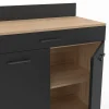 Buffet bas de cuisine 80 cm CINA plan de travail H.83 cm 2 portes + tiroir façon hêtre et noir