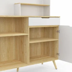 Buffet bas de cuisine 120 CM OLAF plan de travail H.83 cm 1 porte + 1 tiroir façon hêtre et blanc