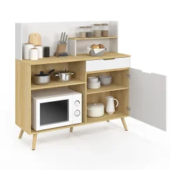 Buffet bas de cuisine 120 CM OLAF plan de travail H.83 cm 1 porte + 1 tiroir façon hêtre et blanc