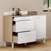 Buffet bas de cuisine 120 cm casserolier CINA plan de travail H.83 cm 1 porte + 3 tiroirs façon hêtre et blanc