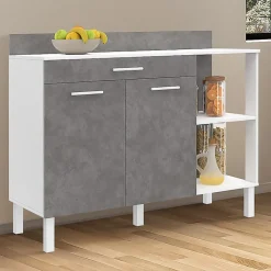 Buffet bas de cuisine 120 cm CINA plan de travail H.83 cm 2 portes + tiroir blanc et effet béton