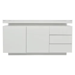 Buffet Bas LED avec 3 Tiroirs et 2 Portes, Meuble de Rangement Moderne Sans Poignées MDF - Blanc - 140x38x72 cm
