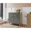 Buffet Bas Meuble Cuisine 2 Portes 2 Tiroirs Chêne et Gris 2 Niches 91 cm - L 90.9 x l 36.3 x H 86 cm
