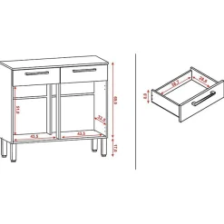 Buffet Bas Meuble Cuisine 2 Portes 2 Tiroirs Chêne et Gris 2 Niches 91 cm - L 90.9 x l 36.3 x H 86 cm
