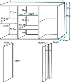 Buffet bas moderne - 3 portes, LED bleues, blanc - 120x72x40 cm