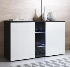 Buffet bas moderne 3 portes LED Noir et Blanc - 120x72x40 cm