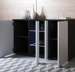 Buffet bas moderne 3 portes LED Noir et Blanc - 120x72x40 cm