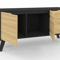 Buffet bas scandinave 113 cm FINN 3 portes noir et bois façon hêtre