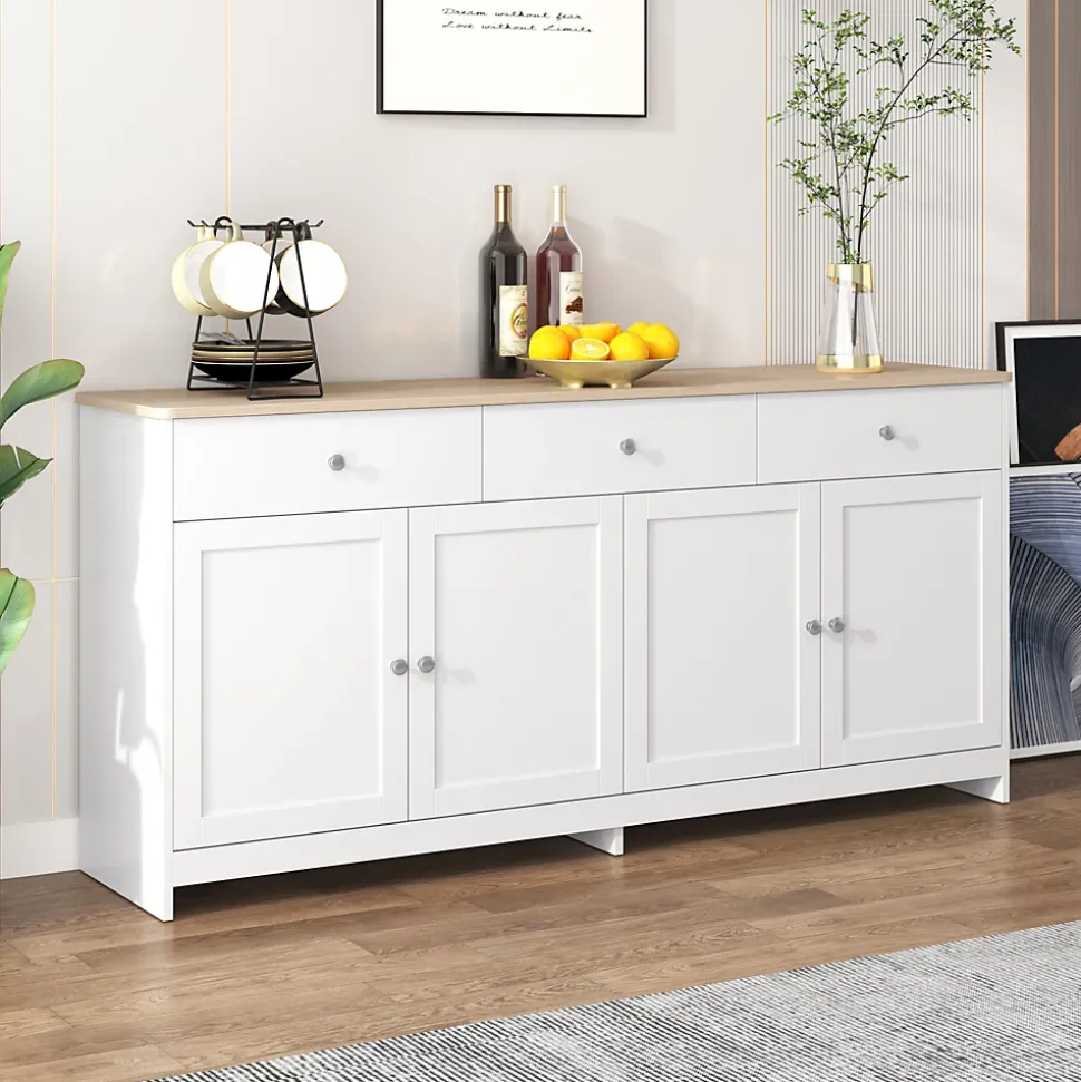 Buffet Bas Scandinave 3 Tiroirs et 4 Portes Blanc