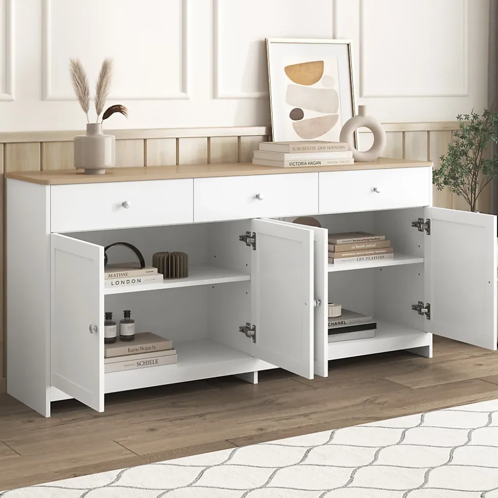 Buffet Bas Scandinave 3 Tiroirs et 4 Portes Blanc