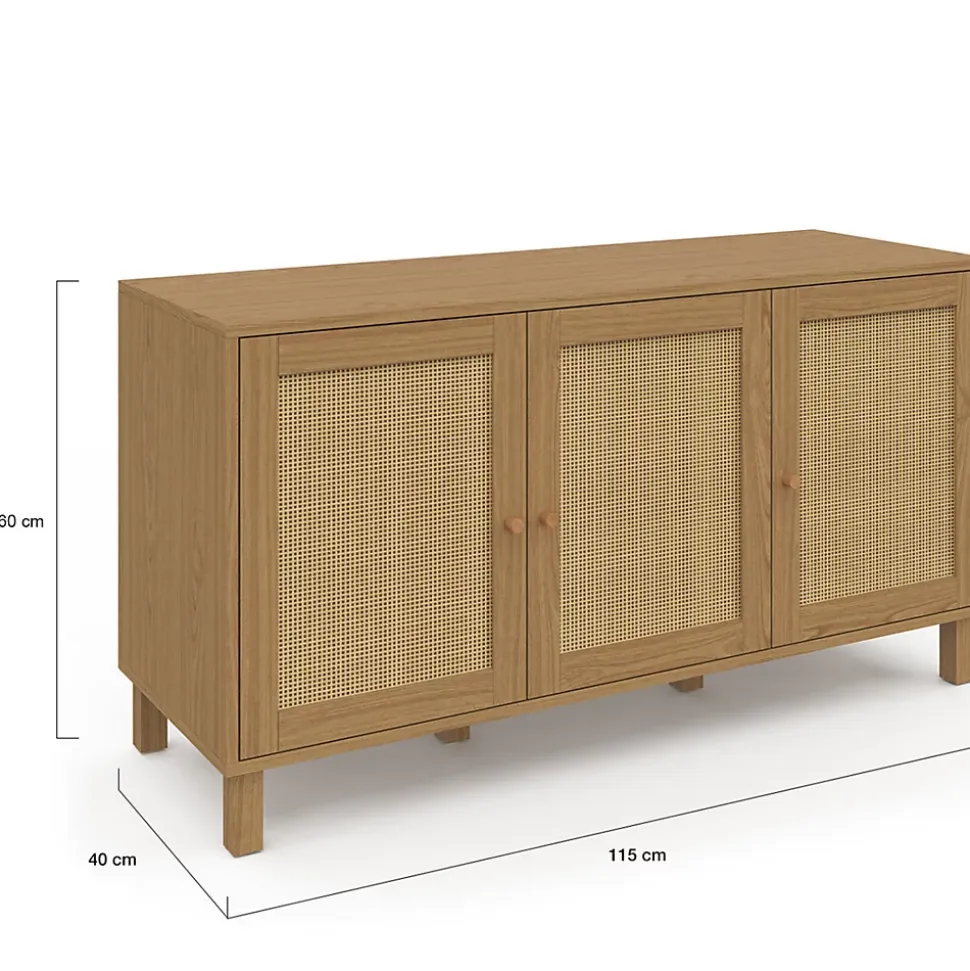Buffet bas vintage 113 cm HANAE 3 portes effet naturel cannage