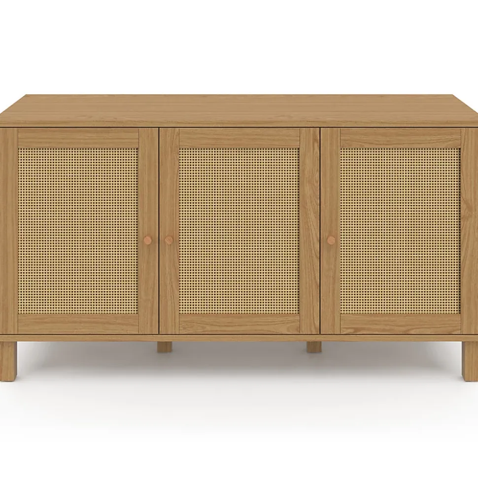 Buffet bas vintage 113 cm HANAE 3 portes effet naturel cannage