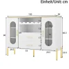 Buffet blanc avec portes vitrées et casier à vin, pieds réglables, grand rangement, design moderne, idéal salon et salle à manger