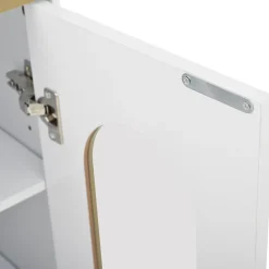 Buffet blanc avec portes vitrées et casier à vin, pieds réglables, grand rangement, design moderne, idéal salon et salle à manger