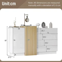 Buffet Blanc Brillant avec 4 Tiroirs et 2 Portes - Meuble de Rangement Moderne pour Cuisine, Salon, MDF, 149x37,5x87 cm