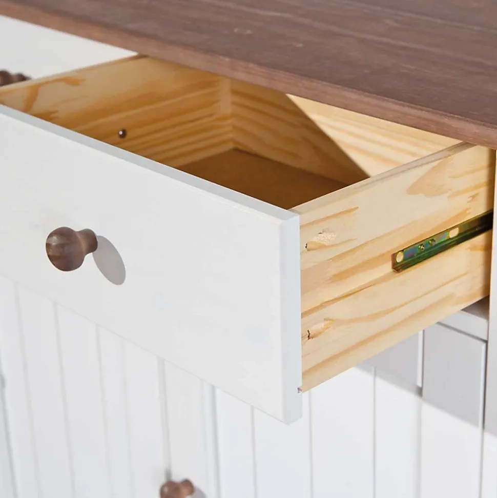Buffet Bois 3 Portes "Takao" 130cm Blanc & Naturel