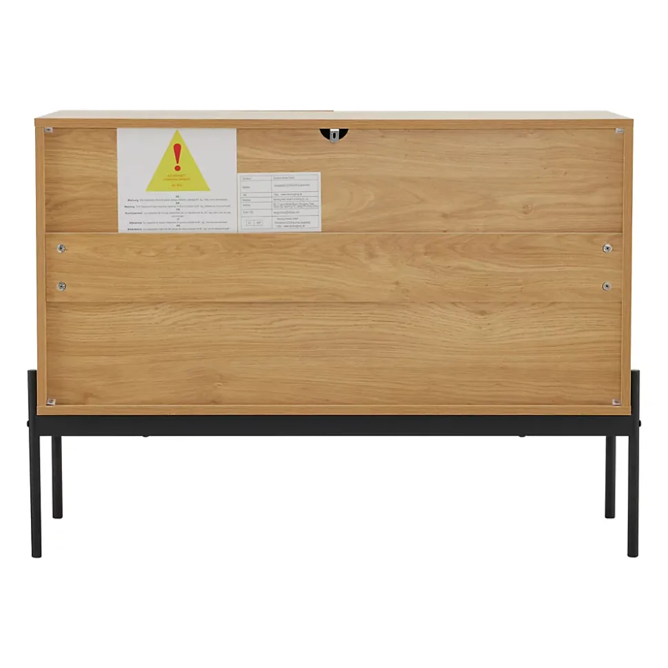 Buffet Bois Avec Portes - Rangement Moderne Avec Pieds Métal Et Façade Rainurée, Entrée Ou Salon, L100 x P40 x H75 Cm, Naturel