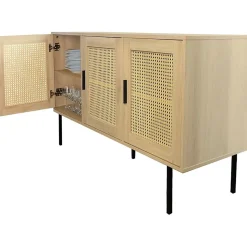 Buffet cannage avec 3 portes cannage bois naturel 120 x 40 x 76 cm