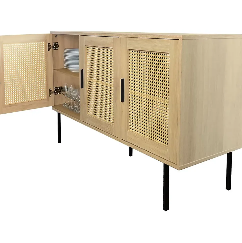 Buffet cannage avec 3 portes cannage bois naturel 120 x 40 x 76 cm