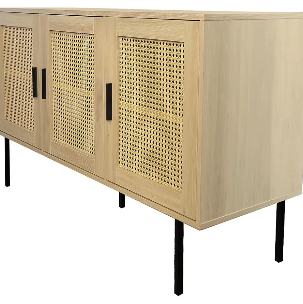 Buffet cannage avec 3 portes cannage bois naturel 120 x 40 x 76 cm