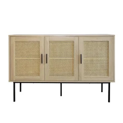 Buffet cannage avec 3 portes cannage bois naturel 120 x 40 x 76 cm
