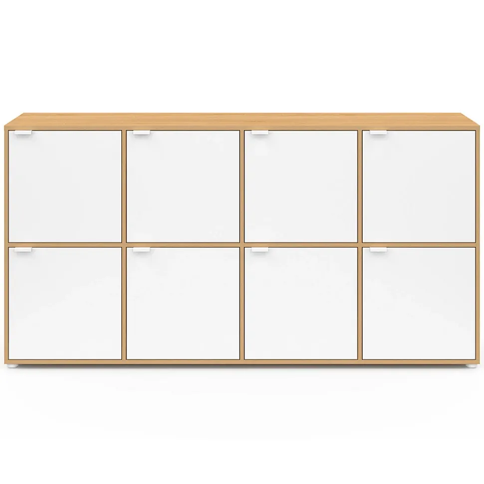 Buffet casier 139 cm CASSIE 8 portes blanc et bois