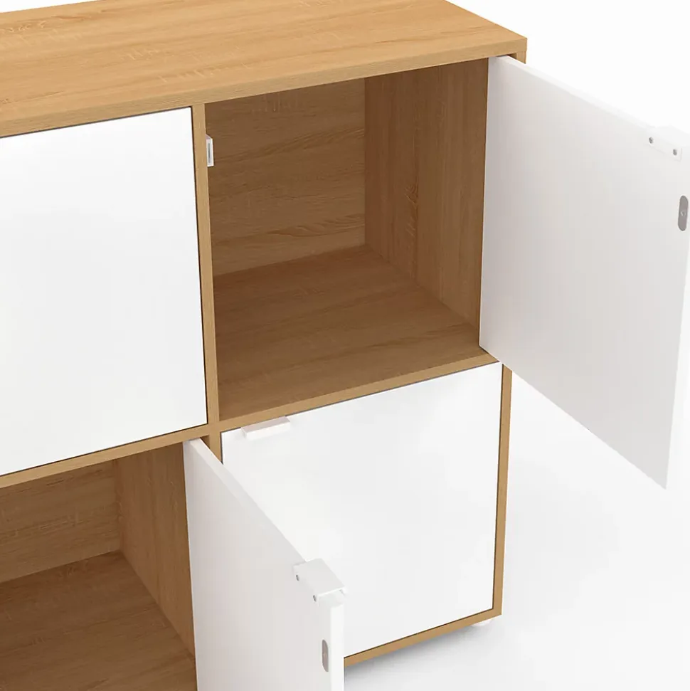 Buffet casier 139 cm CASSIE 8 portes blanc et bois