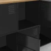 Buffet casier 139 cm ESTER 8 portes en métal noir plateau bois design industriel