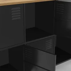 Buffet casier 139 cm ESTER 8 portes en métal noir plateau bois design industriel