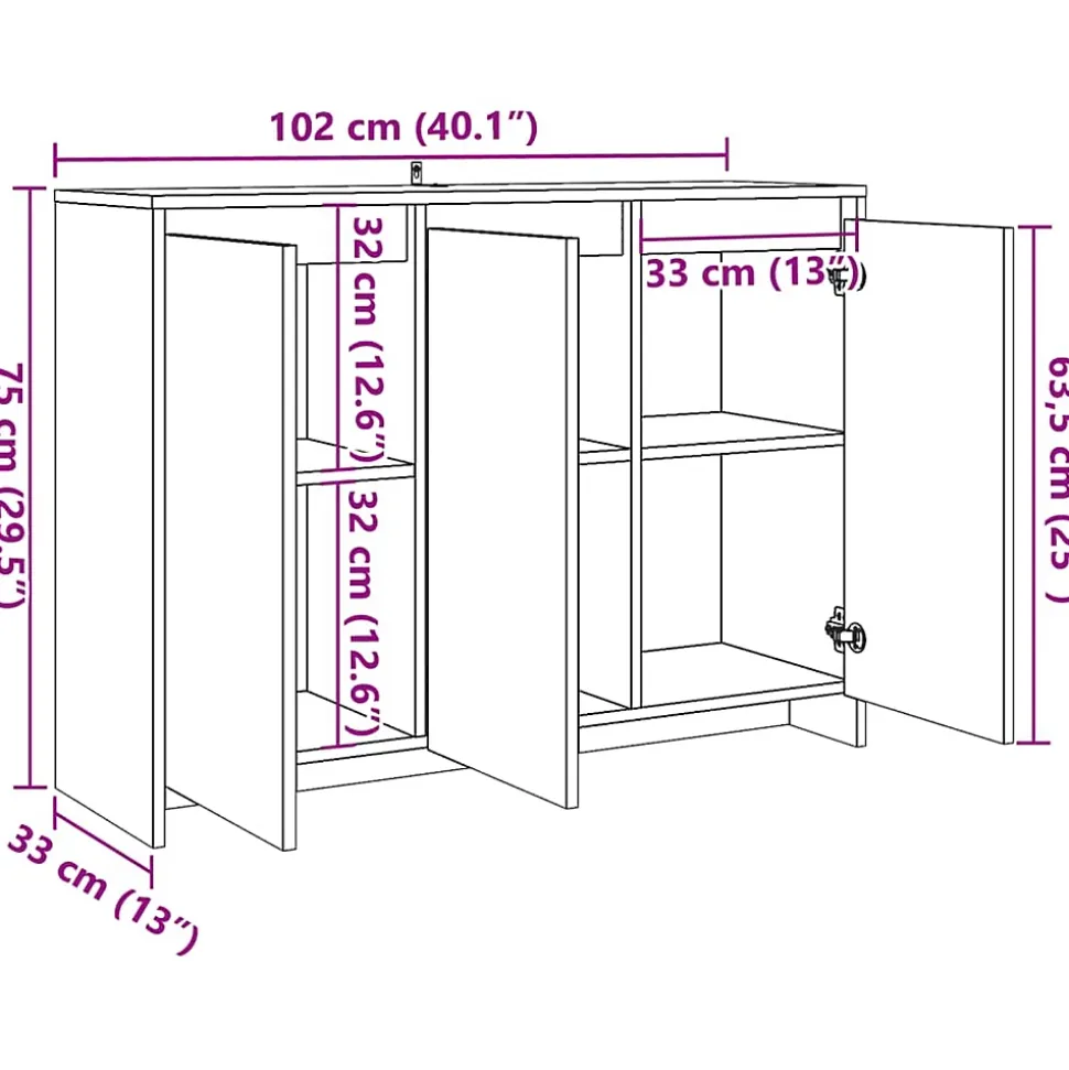 Buffet chêne artisanal 102x33x75 cm bois d'ingénierie vidaXL