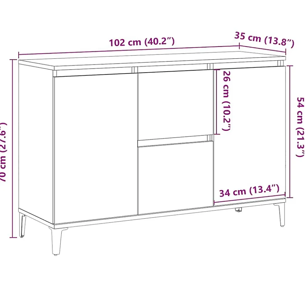 Buffet chêne artisanal 102x35x70 cm bois d'ingénierie vidaXL