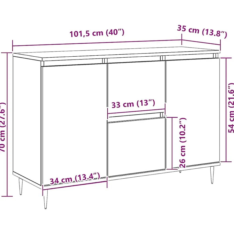 Buffet chêne sonoma 101,5x35x70 cm bois d'ingénierie vidaXL
