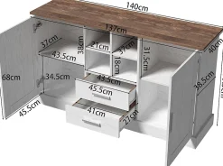Buffet 140cm, Armoire de Rangement avec 2 Tiroirs et Portes,140x40x79.5cm, Blanc