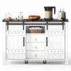 Buffet 120cm blanc rustique, portes coulissantes + 3 tiroirs, bar à café - Cuisine/salon