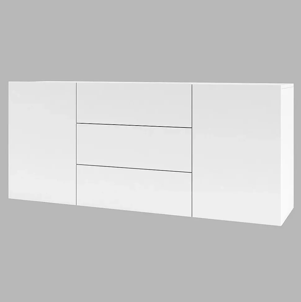 Buffet 140cm collection EVA 2 portes et 3 tiroirs. Couleur blanc et chene.