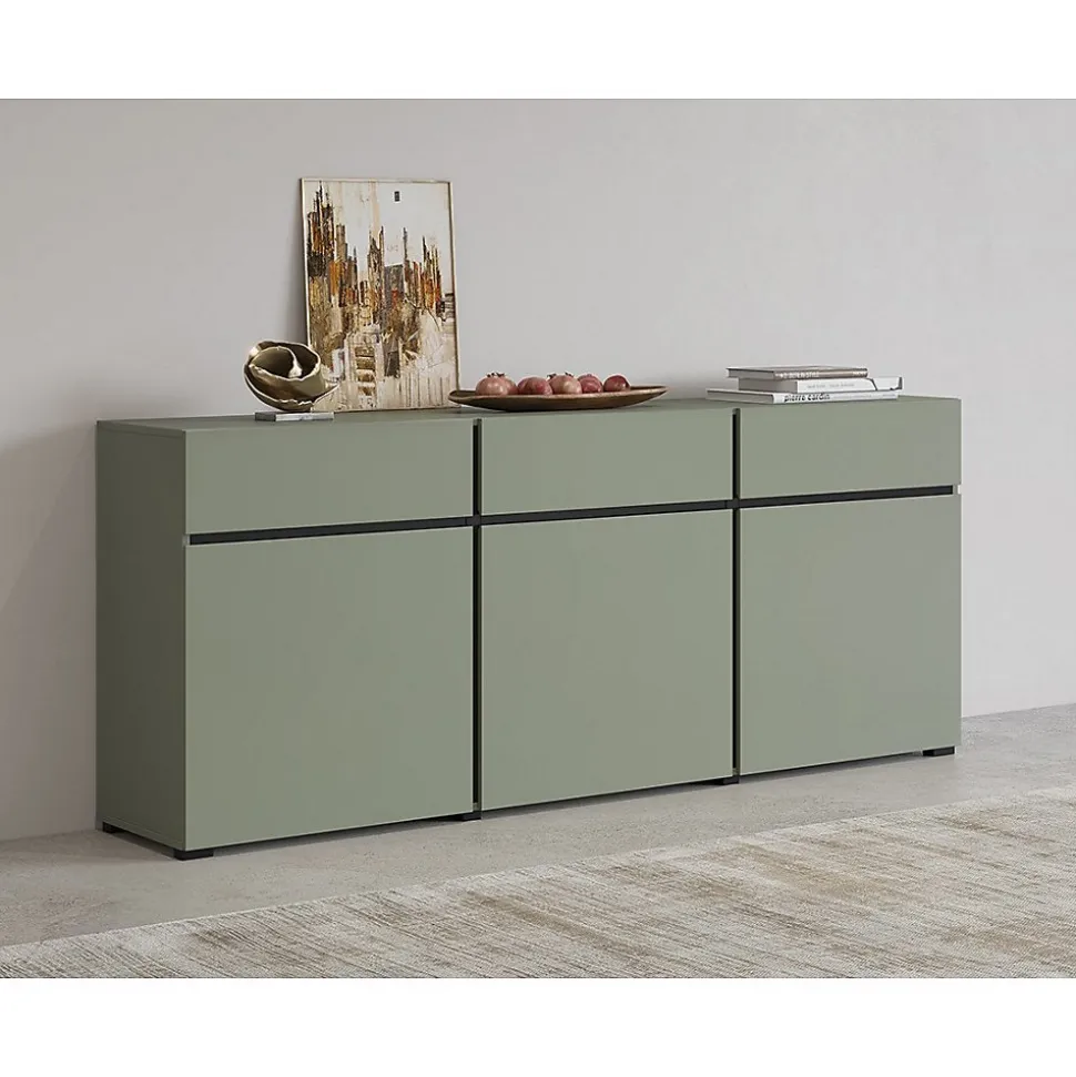 Buffet coloris vert sauge 180cm collection HAVANA. Bahut design avec 3 portes et 3 tiroirs.