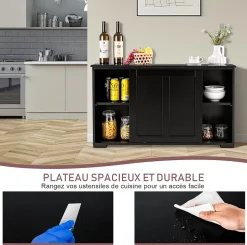 Buffet Commode Bas avec 2 Etagères Tablette Hauteur Réglable Vaisselier Bahut de Cuisine avec Porte Coulissante