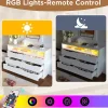 Buffet Commode LED 6 Tiroirs Grain Marbre 120x40x85Cm Blanc Blackcolors