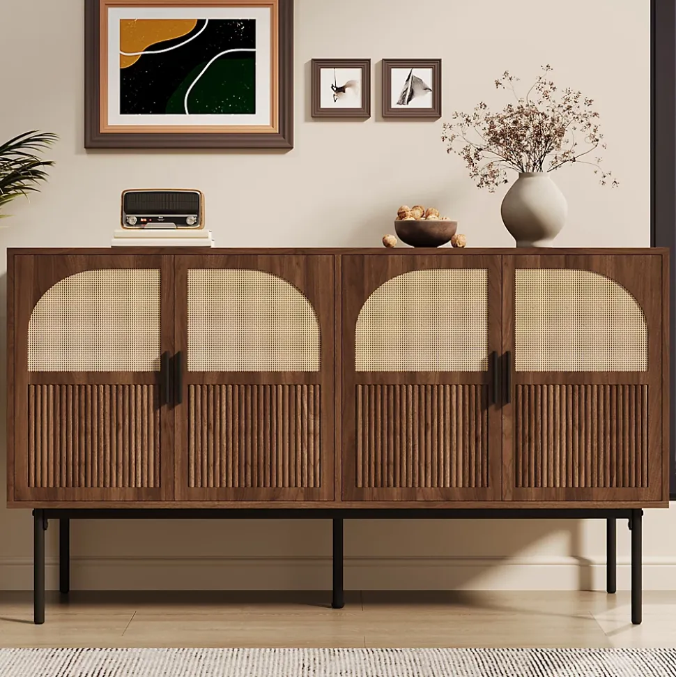 Buffet Commode Meuble d'entrée Moderne avec 4 Portes et Charnières à Fermeture Amortie, MDF, 140x40x80 cm - Bois Naturel