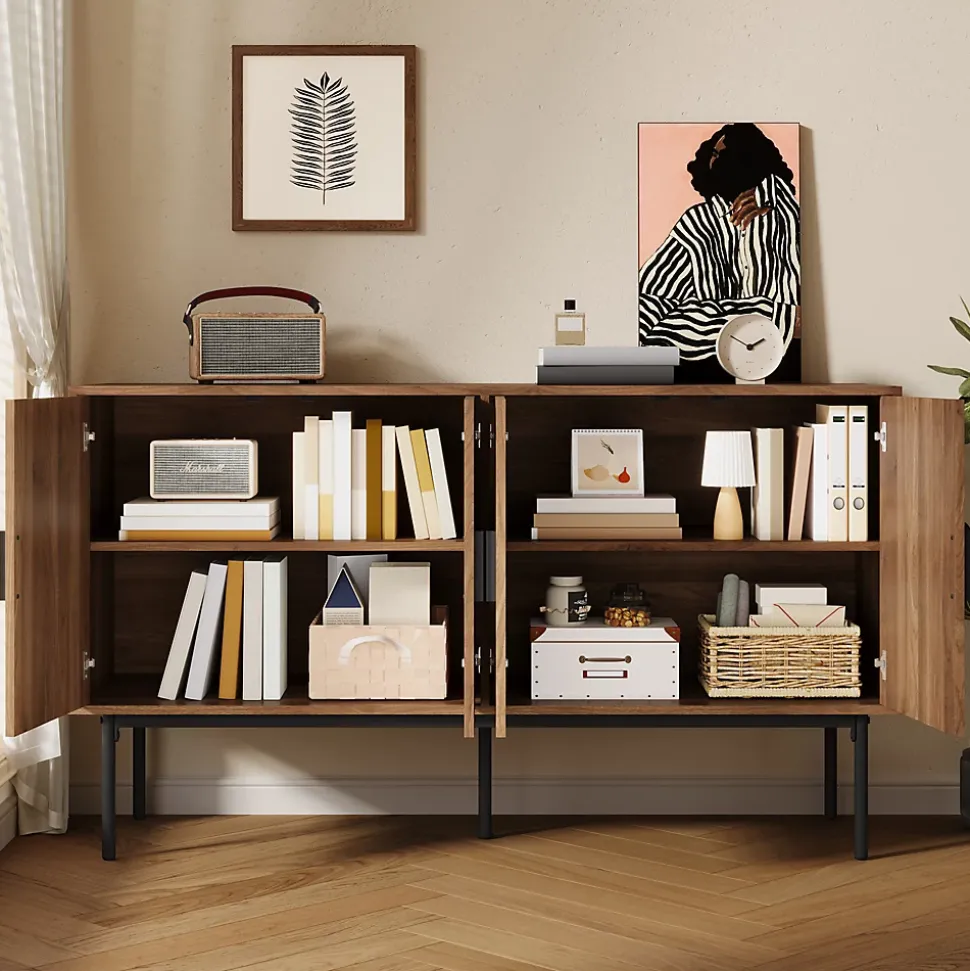 Buffet Commode Meuble d'entrée Moderne avec 4 Portes et Charnières à Fermeture Amortie, MDF, 140x40x80 cm - Bois Naturel