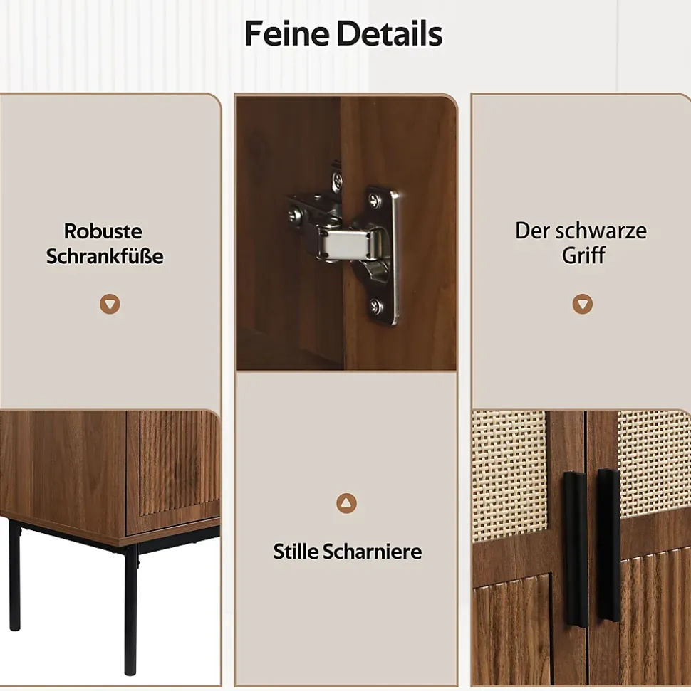 Buffet Commode Meuble d'entrée Moderne avec 4 Portes et Charnières à Fermeture Amortie, MDF, 140x40x80 cm - Bois Naturel