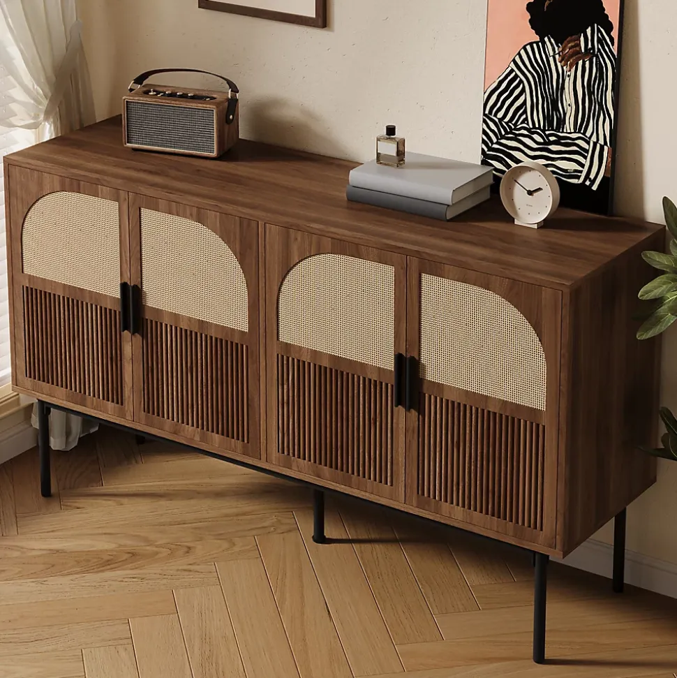 Buffet Commode Meuble d'entrée Moderne avec 4 Portes et Charnières à Fermeture Amortie, MDF, 140x40x80 cm - Bois Naturel