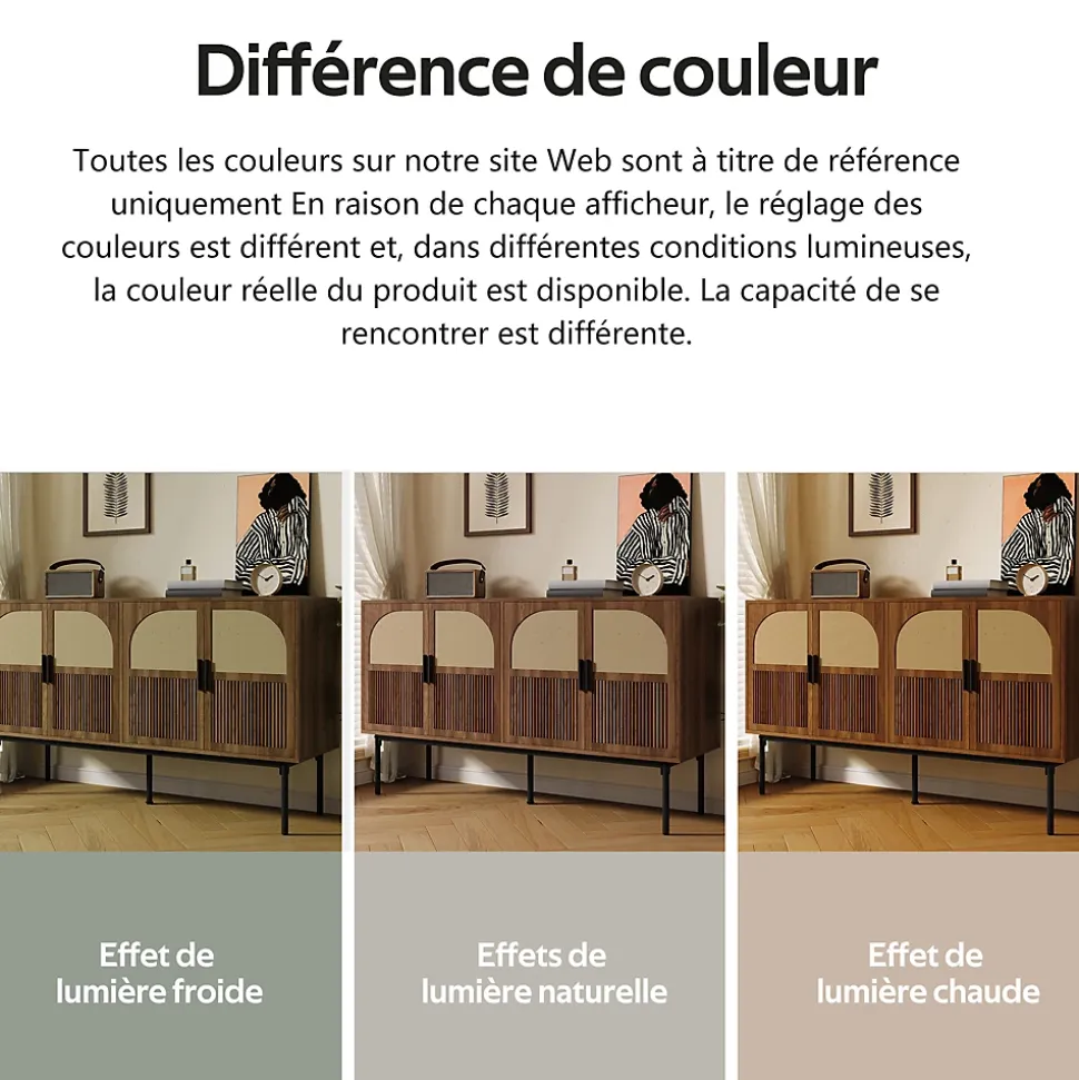 Buffet Commode Meuble d'entrée Moderne avec 4 Portes et Charnières à Fermeture Amortie, MDF, 140x40x80 cm - Bois Naturel