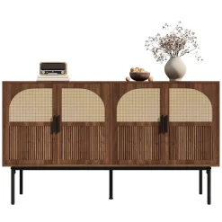 Buffet Commode Meuble d'entrée Moderne avec 4 Portes et Charnières à Fermeture Amortie, MDF, 140x40x80 cm - Bois Naturel