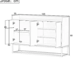 Buffet Contemporain, Meuble De Rangement, 4 Portes Sans Poignées, Meuble De Cuisine, Blanc