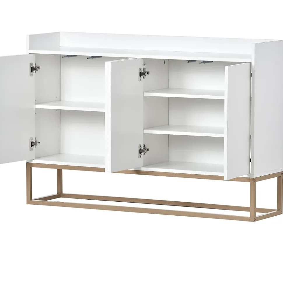 Buffet Contemporain, Meuble De Rangement, 4 Portes Sans Poignées, Meuble De Cuisine, Blanc