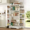 Buffet Cuisine - Buffet de Rangement avec LED, 2 Portes Battantes et Étagères Réglables - 60x35x128,5 cm - PB MDF - Blanc